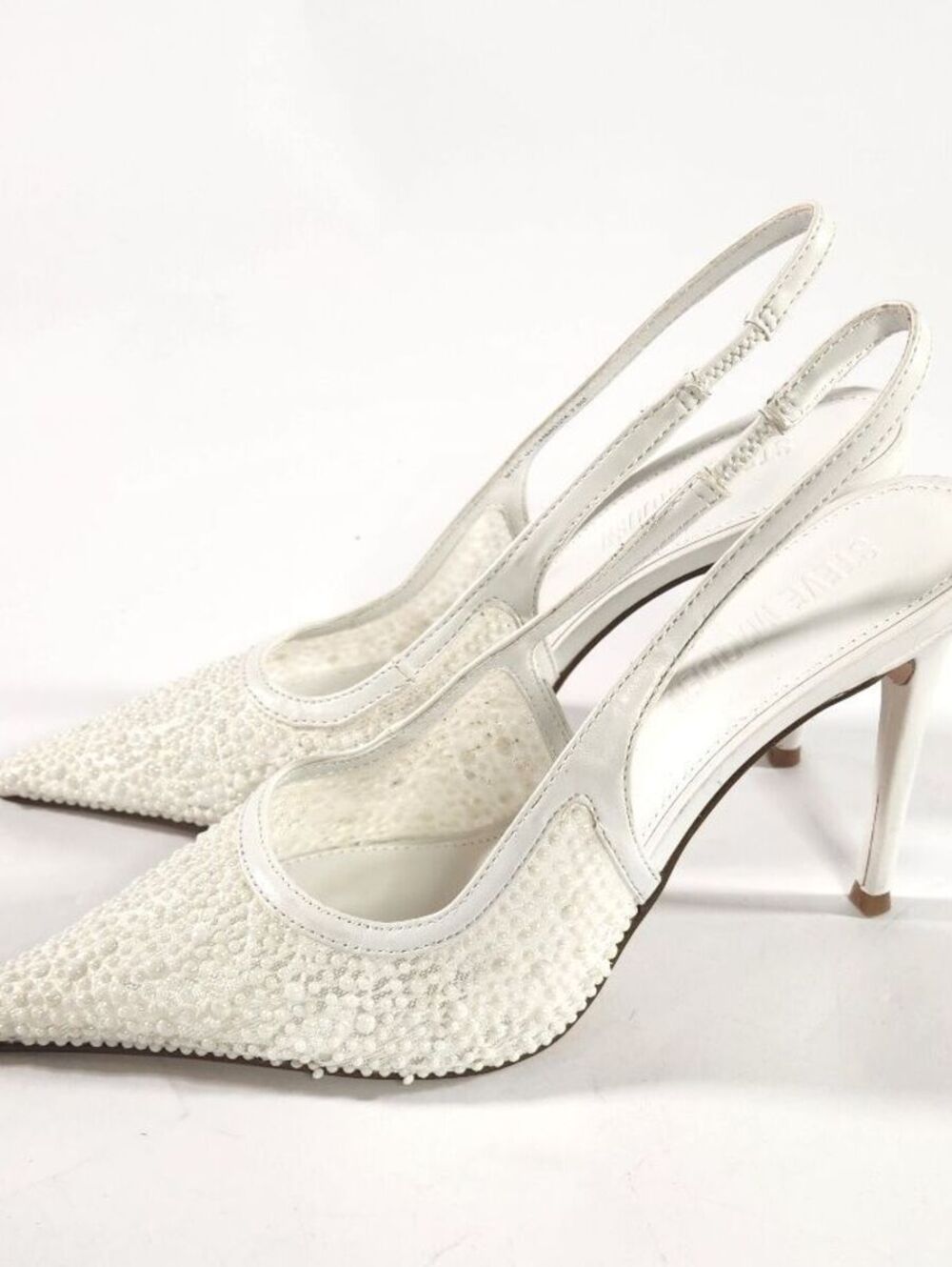 Steve Madden Reyes White Beaded Slingback Heels Size 7.5M